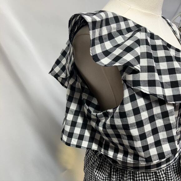 Calvin Klein Womens 8 Black Gingham One-shoulder Flounce Sheath Dress Spring - Picture 6 of 16